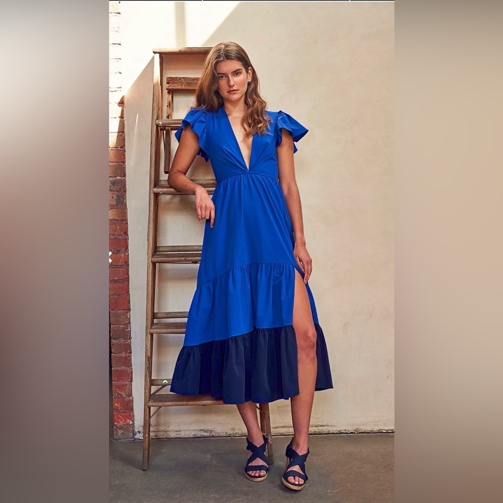 New! Sachin + Babi Lori Blue Color block Twill Midi Dress 💙🩵 Size ) NWT!